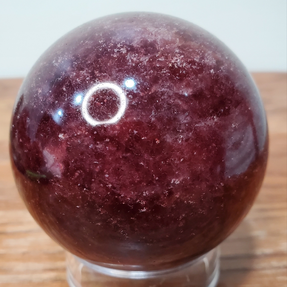 Polished Strawberry Quartz Deep Burgundy Decorative Sphere